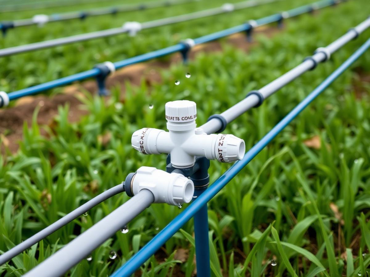 Tubulações e registros de um sistema de irrigação instalado em lavoura